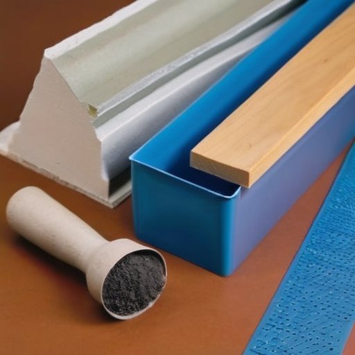 Организованное рабочее пространство с различными смесями для отделки гипсокартона.