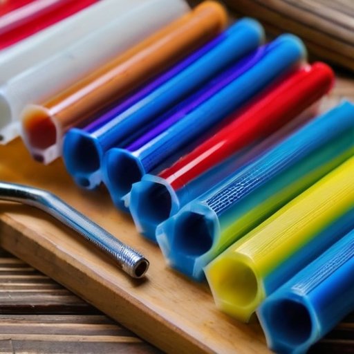 Тubes of liquid nails разных цветов и размеров на деревянном верстаке с инструментами, фоном - незавершенный ремонт.